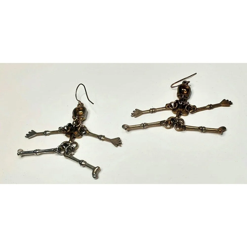 Vintage Articulated Skeleton Dangle Earrings 2.5